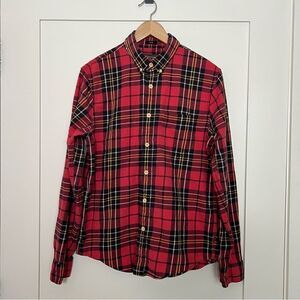Abercrombie & Fitch Shirt Mens M Red Slim Plaid Flannel Button Down Long Sleeve